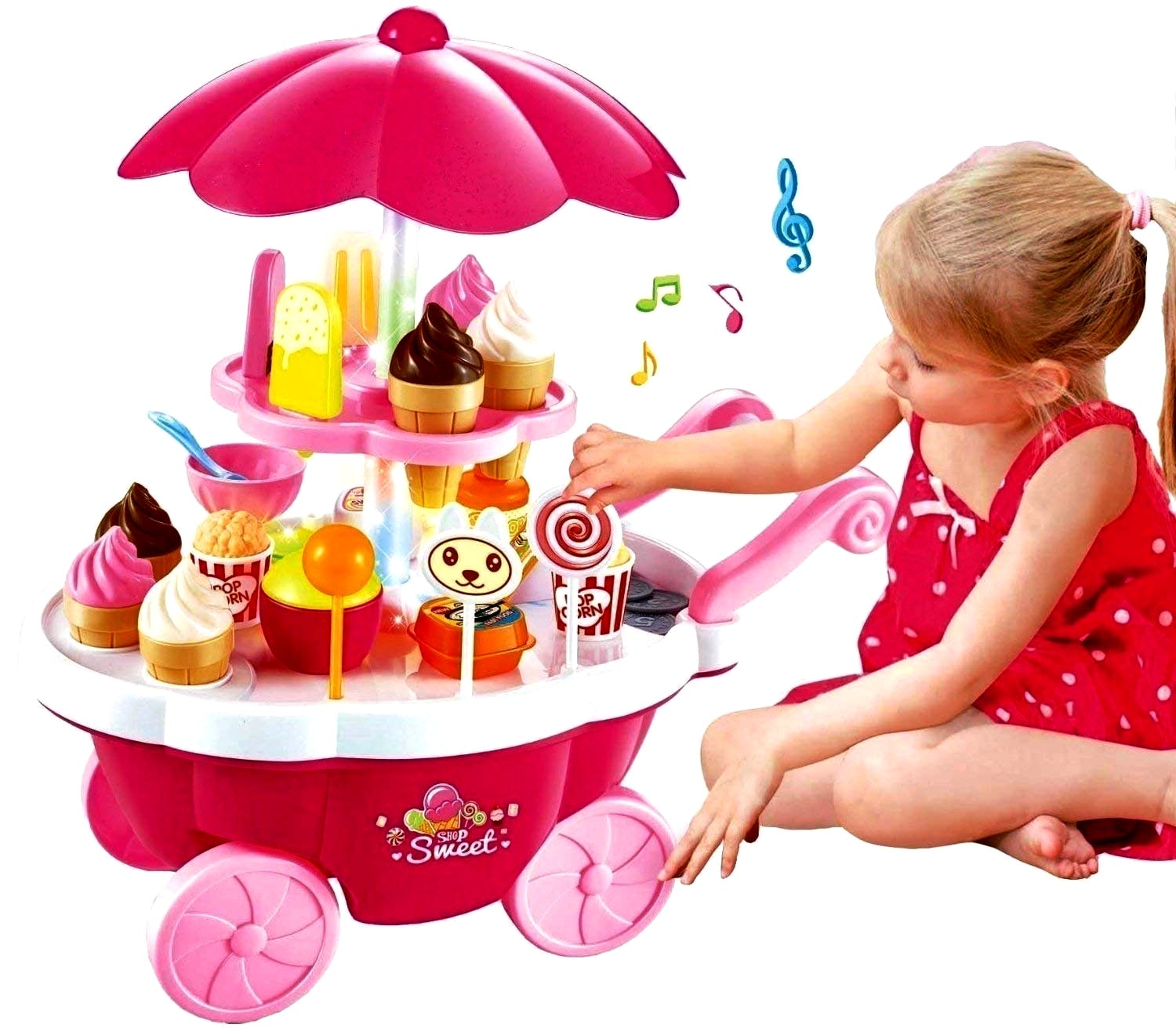 

Dev Enterprise Luxury Ice Cream Sweet Candy Cart Playset Toy with Lights and Music Candy Muffin Cake Sweet Shopping Cart
