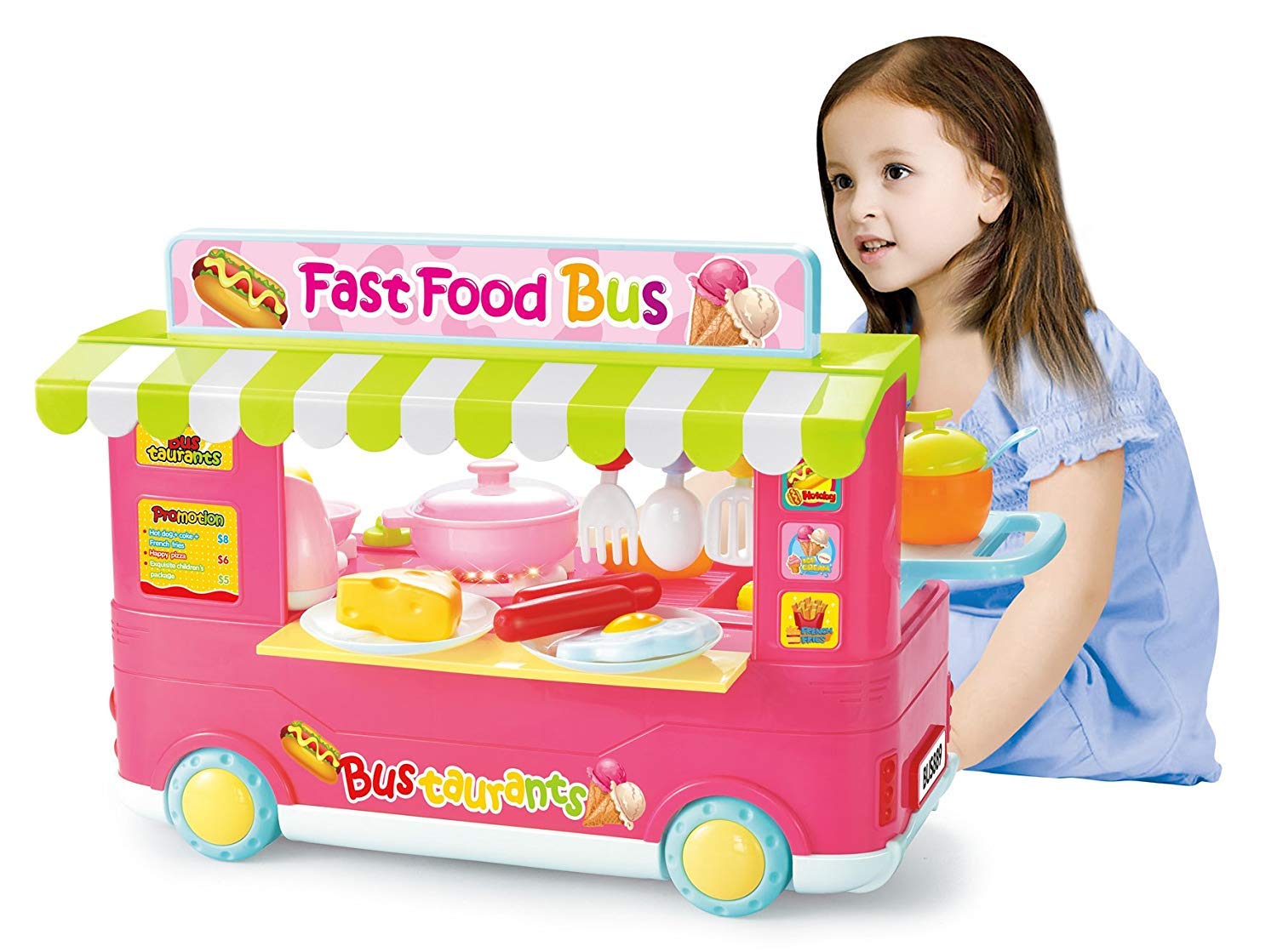

Dev Enterprise Enterprise Kitchen Set Fast Food Bus with Light and Sound for Girls