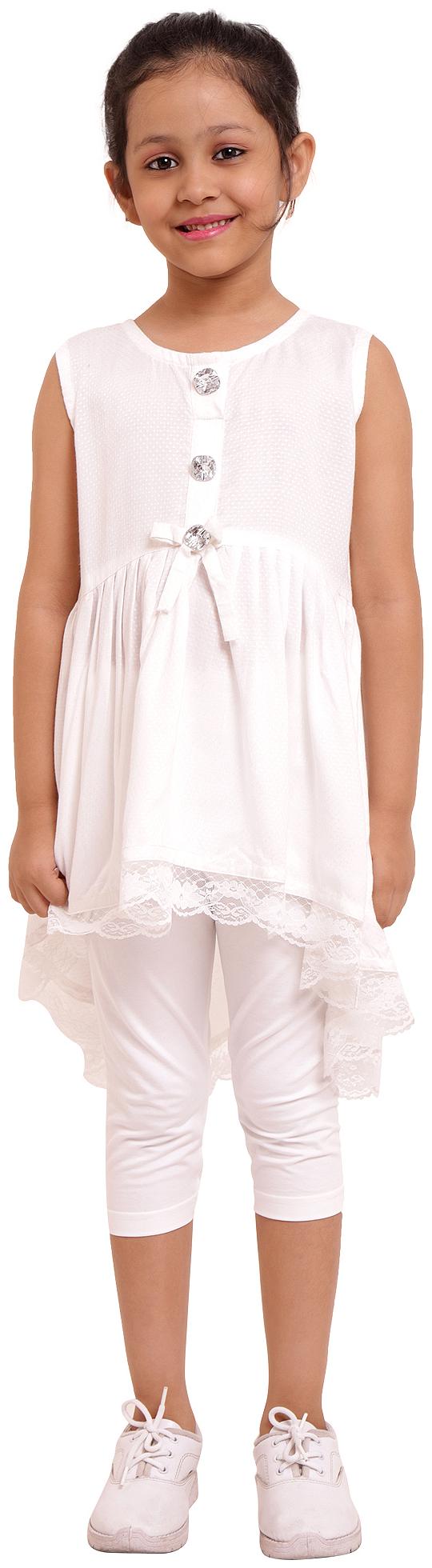 

DHANUKI White Cotton Sleeveless Knee Length Princess Frock ( Pack of 1 )