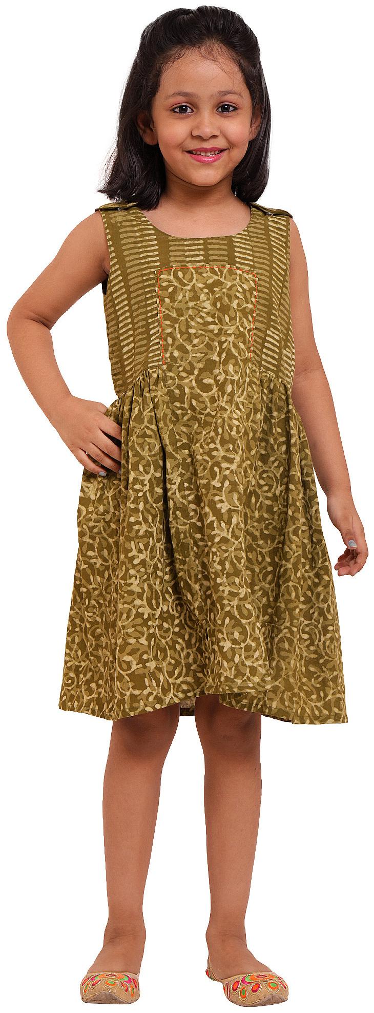 

DHANUKI Green Cotton Sleeveless Knee Length Princess Frock ( Pack of 1 )
