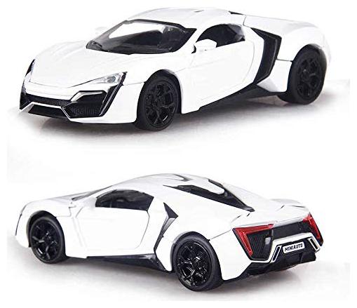 

Die-Cast Metal Car Sport Hyper Cars 4 Wheel Drive Metal Car Pull Back with 4 Openable Doors Light Music