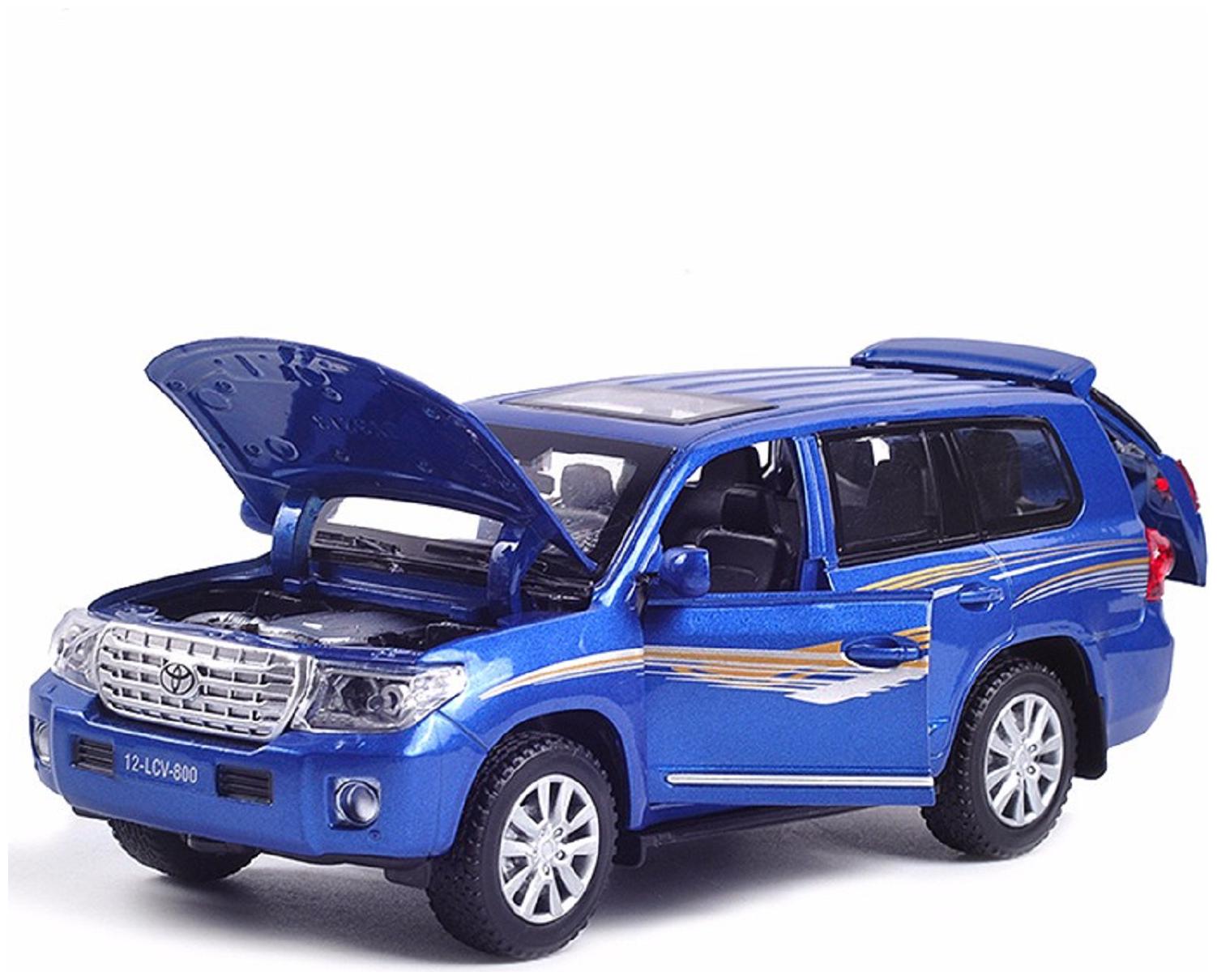 

Die-Cast SUV Metal Car Pull Back with 4 Openable Doors Engine Cover Tail with Front and Rear Light Music (Land Cruiser)