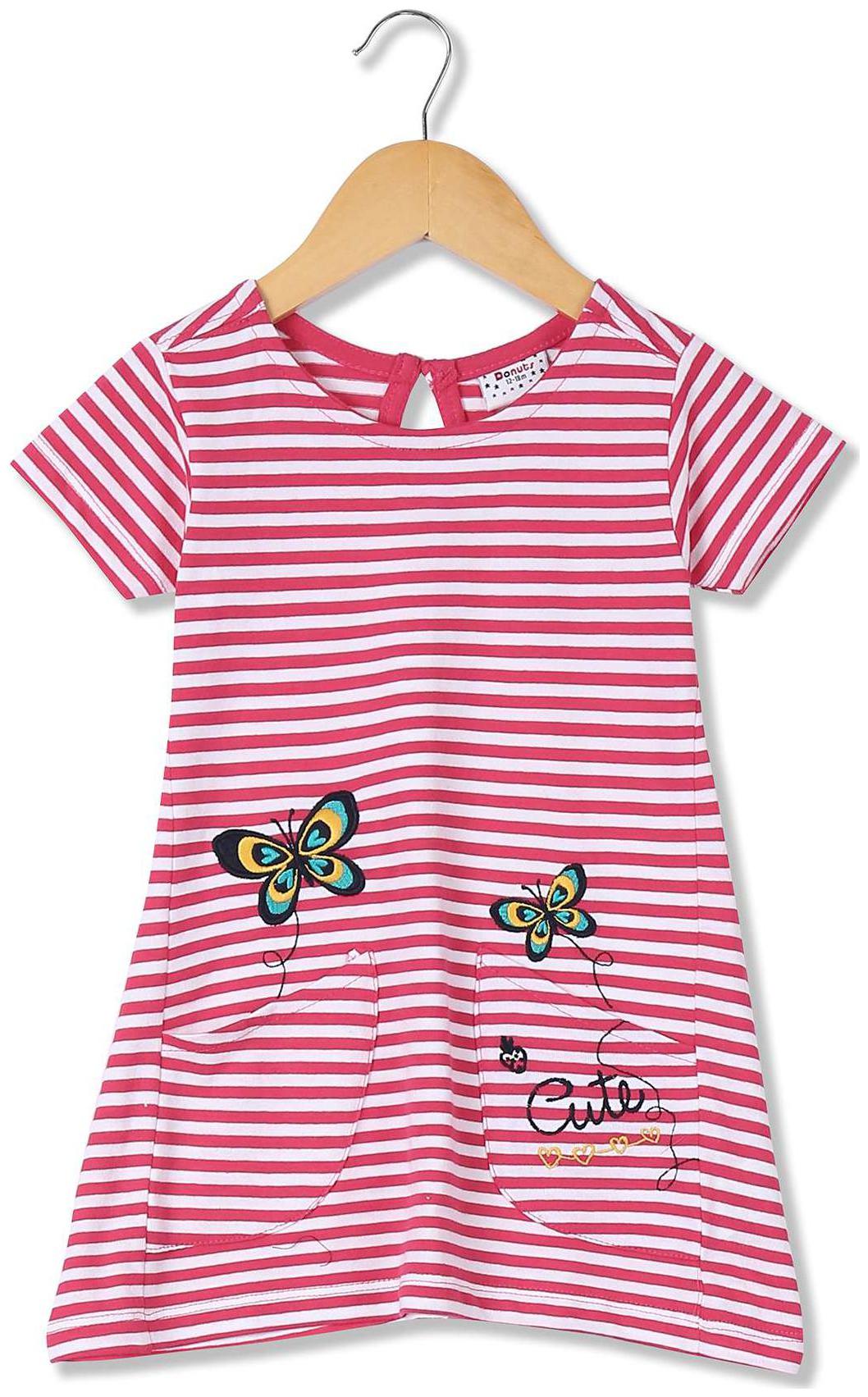 

Donuts Baby girl Cotton Striped Princess frock - Pink