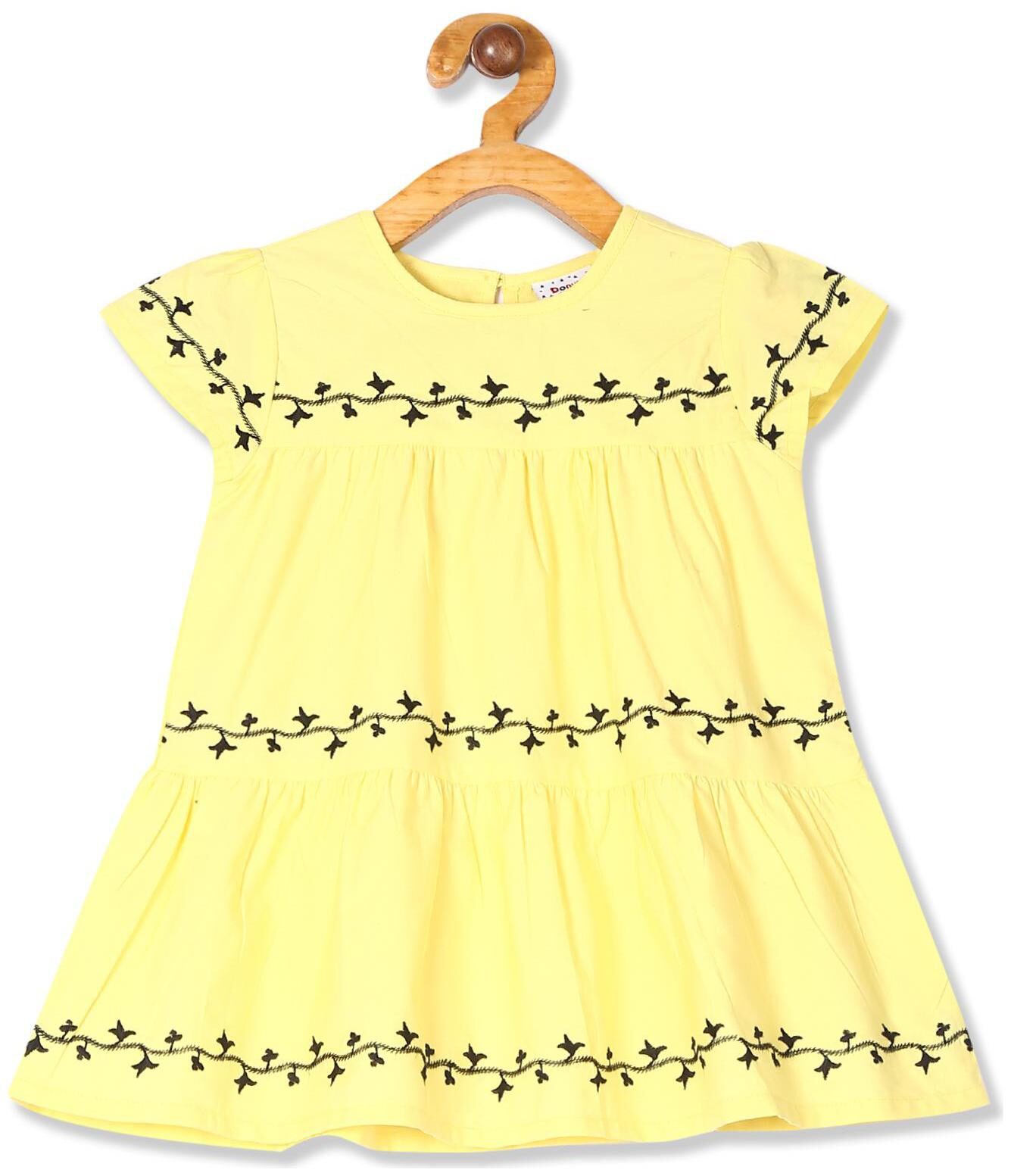 

Donuts Baby girl Cotton Self design Princess frock - Yellow