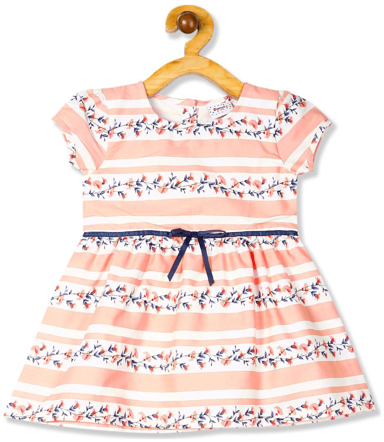 

Donuts Baby girl Cotton Striped Princess frock - Orange