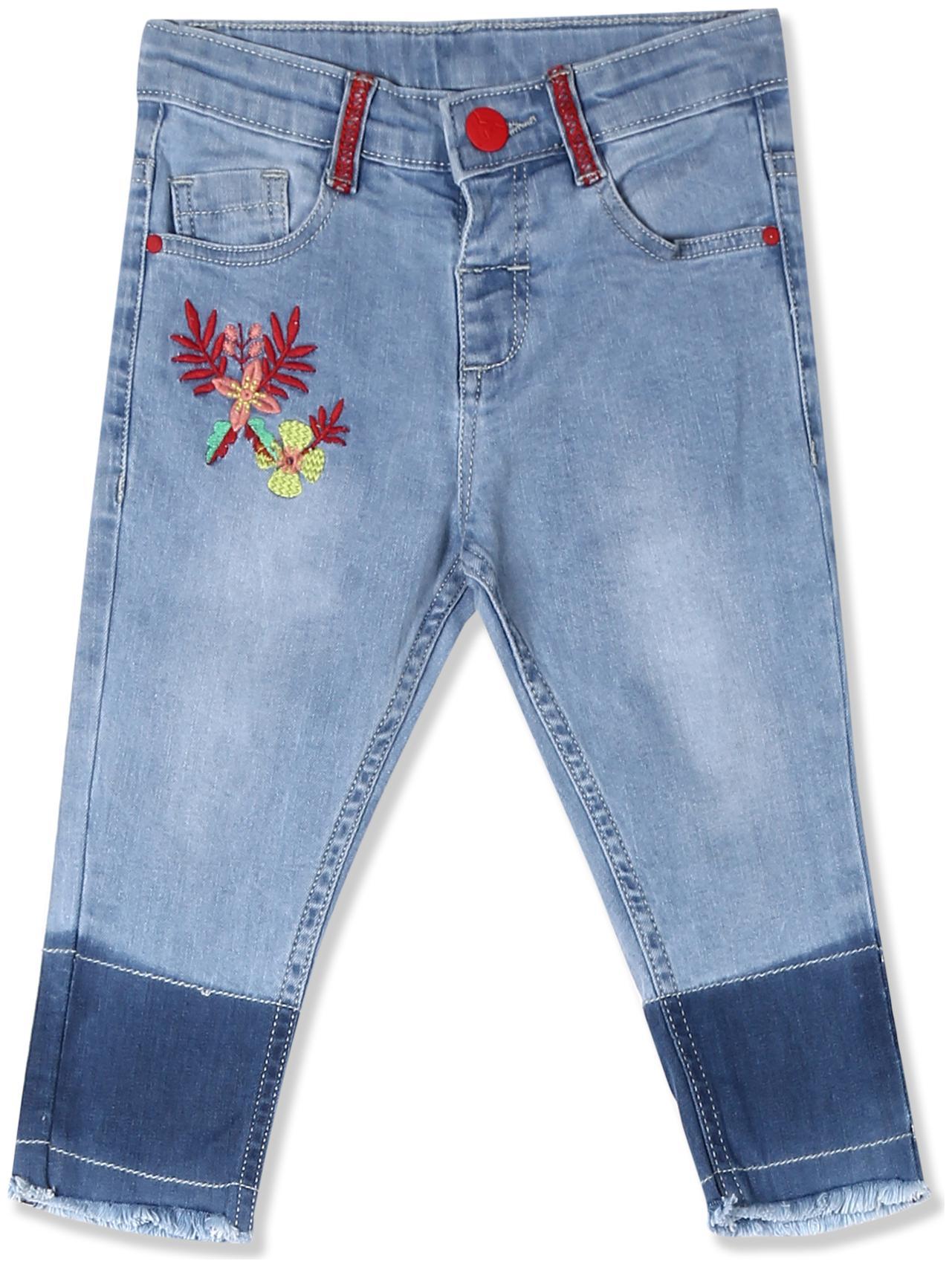 

Donuts Baby girl Cotton Embroidered Jeans - Blue