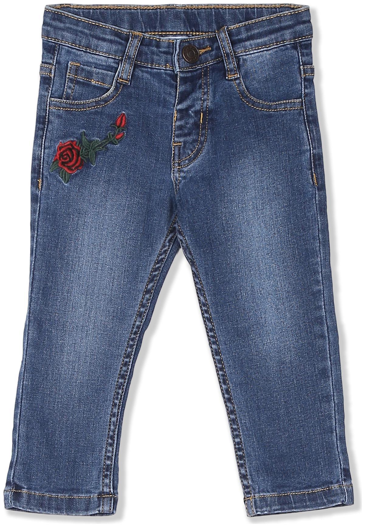 

Donuts Baby girl Cotton Embroidered Jeans - Blue