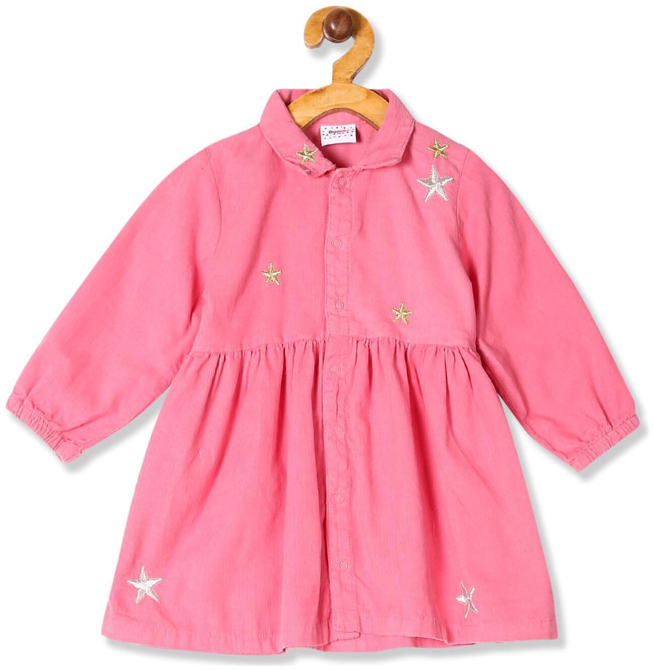 

Donuts Baby girl Cotton Self design Collar frock - Pink