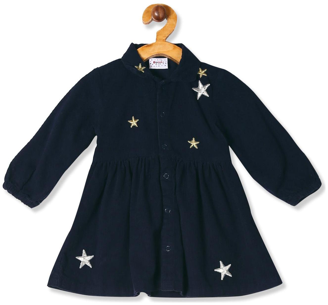 

Donuts Baby girl Cotton Self design Collar frock - Blue