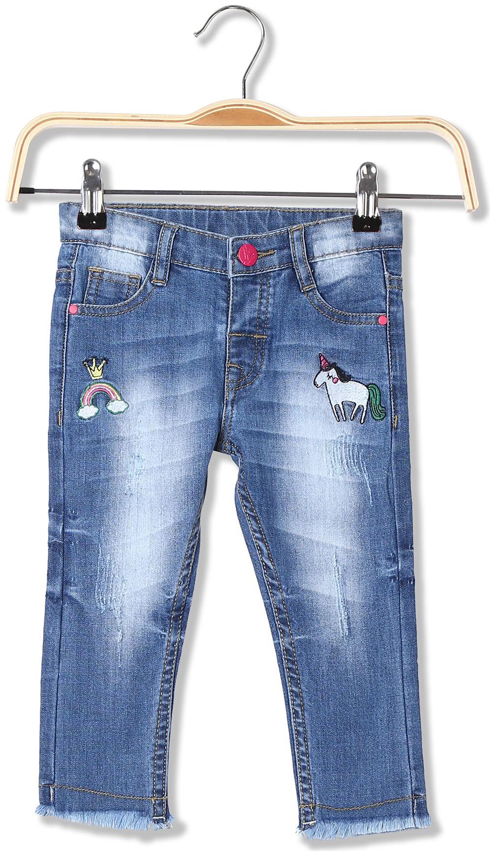 

Donuts Baby girl Cotton Embroidered Jeans - Blue