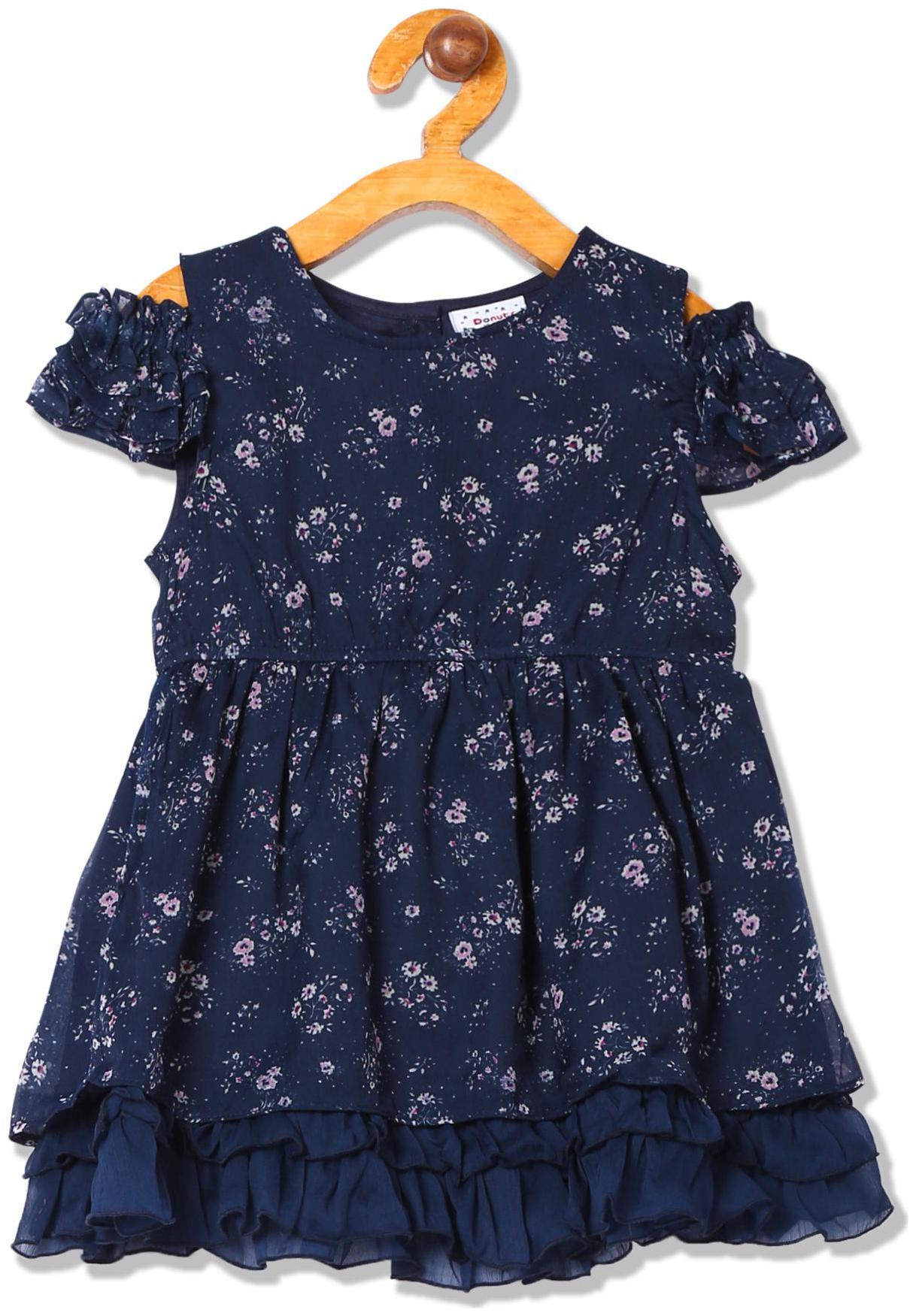 

Donuts Baby girl Polyester Printed Off shoulder frock - Blue