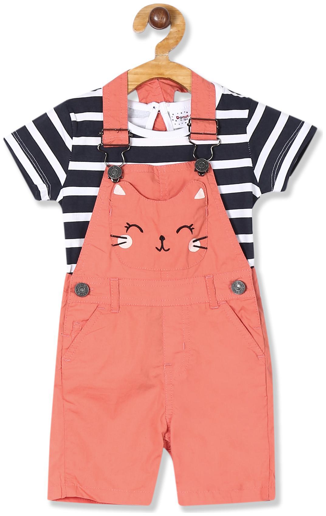 

Donuts Baby girl Cotton Striped Romper - Pink