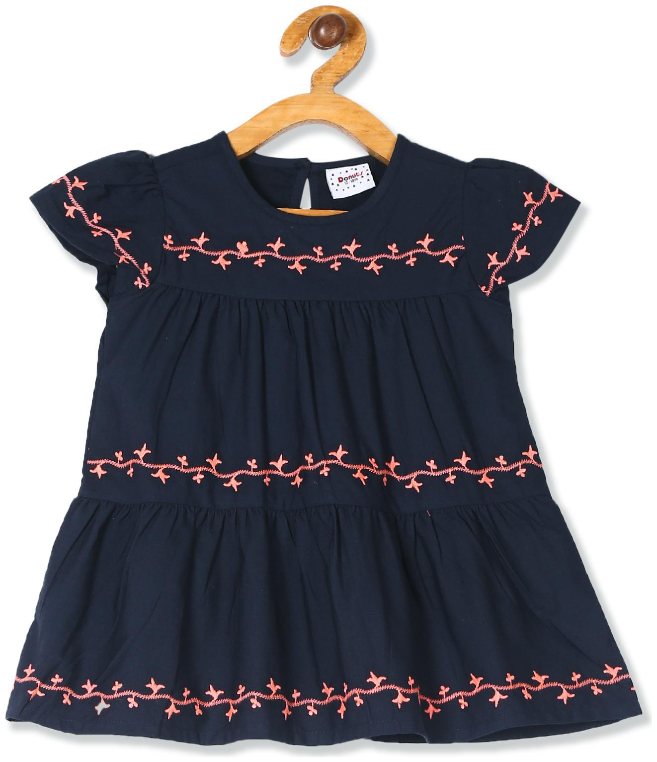 

Donuts Baby girl Cotton Self design Princess frock - Blue