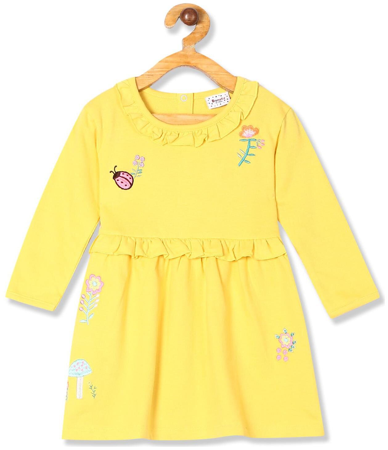 

Donuts Baby girl Cotton Self design Princess frock - Yellow