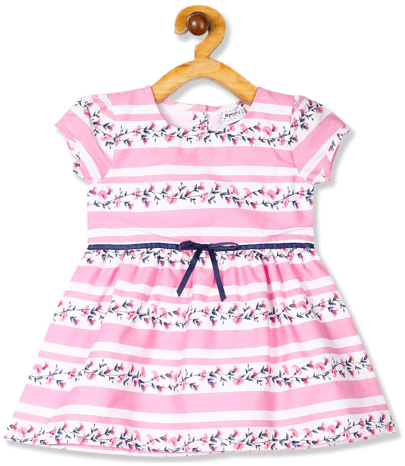 

Donuts Baby girl Cotton Striped Princess frock - Pink
