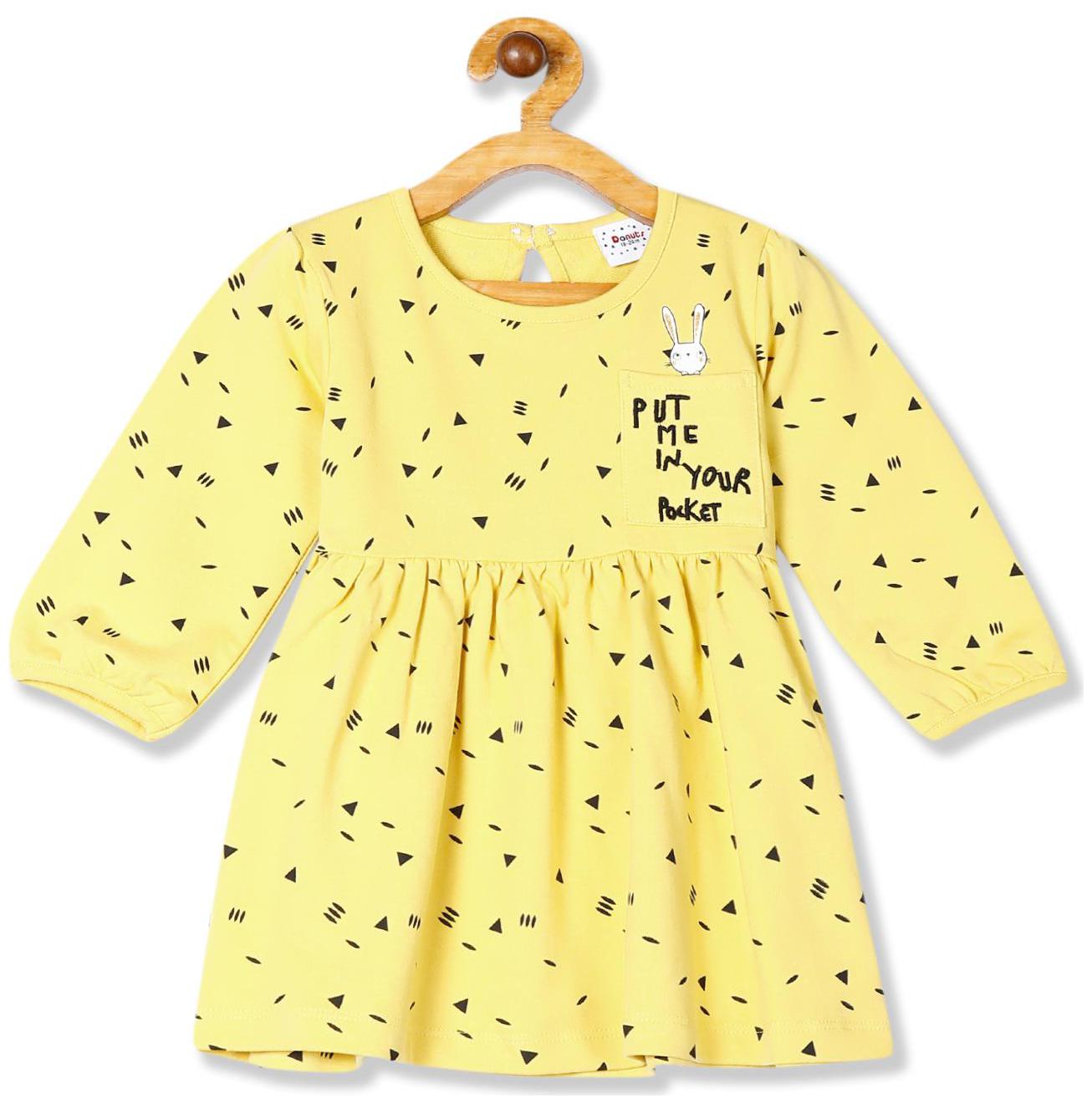 

Donuts Baby girl Cotton Printed Princess frock - Yellow