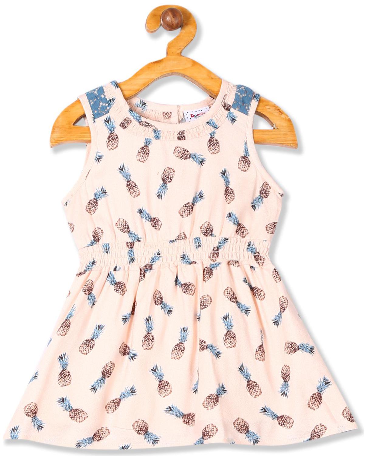 

Donuts Baby girl Rayon Printed Princess frock - Pink