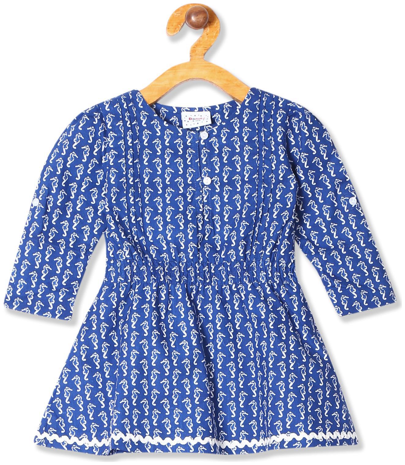 

Donuts Baby girl Cotton Printed Princess frock - Blue