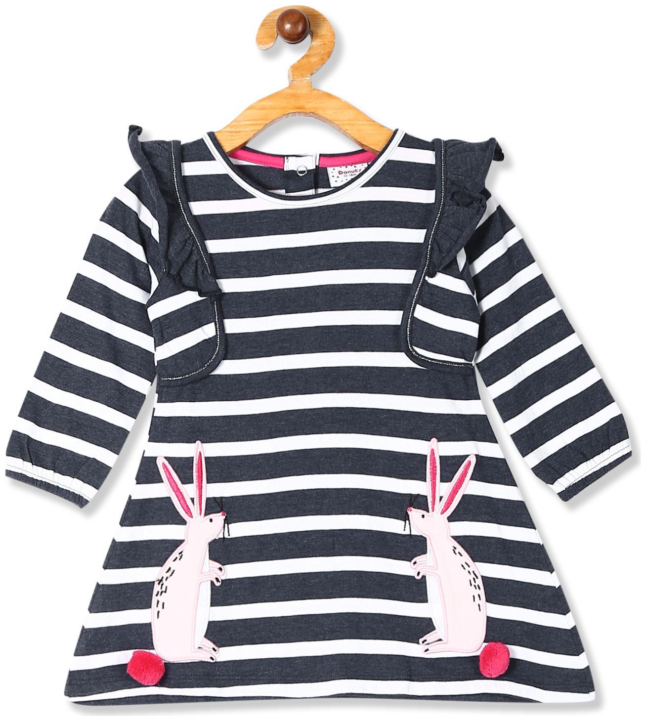 

Donuts Baby girl Cotton Striped Princess frock - Blue