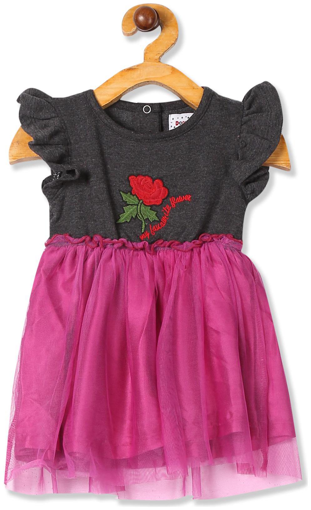 

Donuts Baby girl Cotton Colorblocked Princess frock - Grey Pink