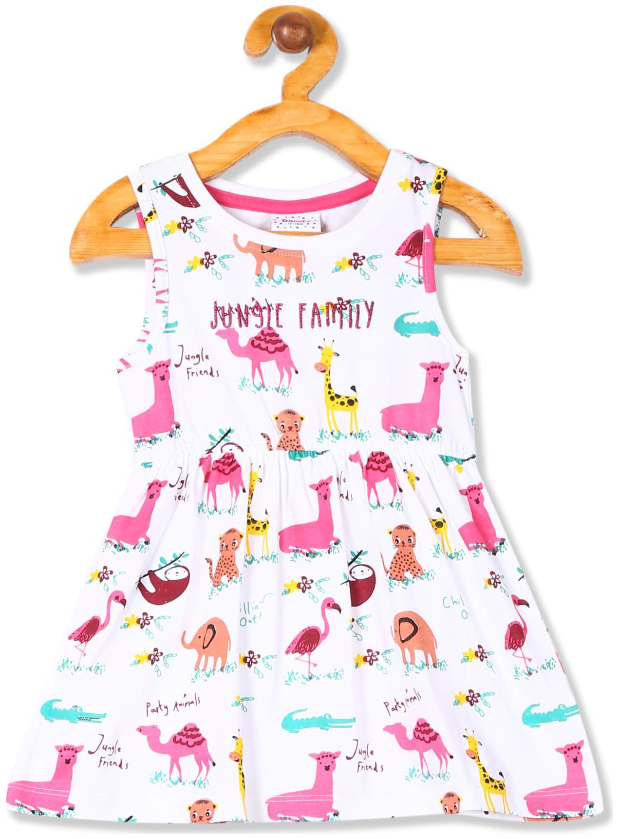 

Donuts Baby girl Cotton Printed Princess frock - White