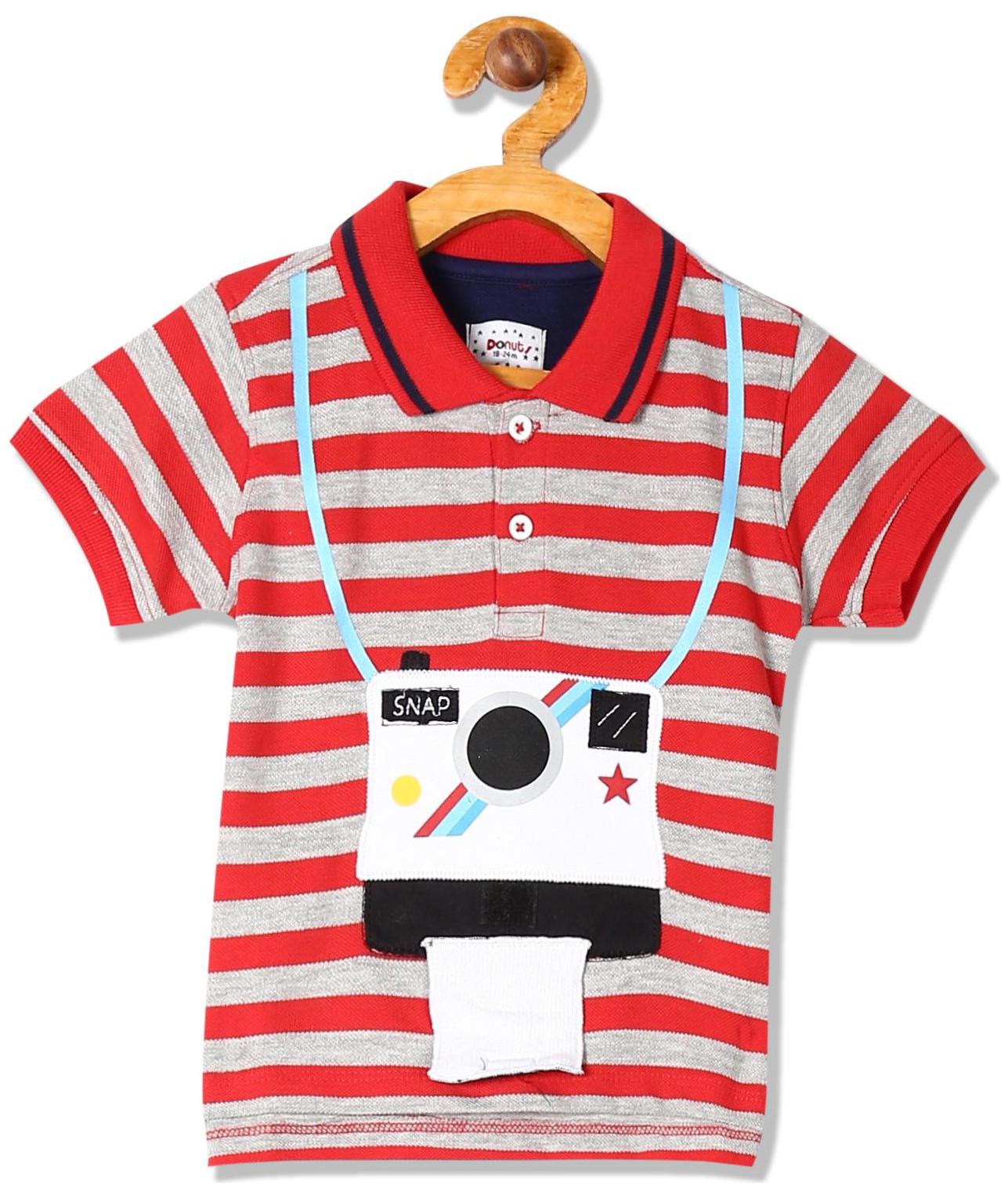 

Donuts Cotton Striped T shirt for Baby Boy - Red