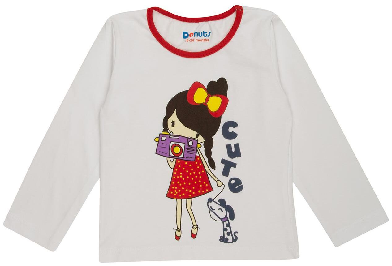 

Donuts Cotton Printed T shirt for Baby Girl - White