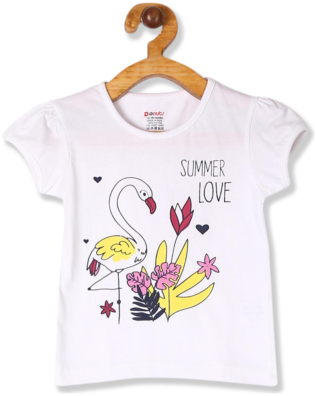 

Donuts Cotton Printed T shirt for Baby Girl - White