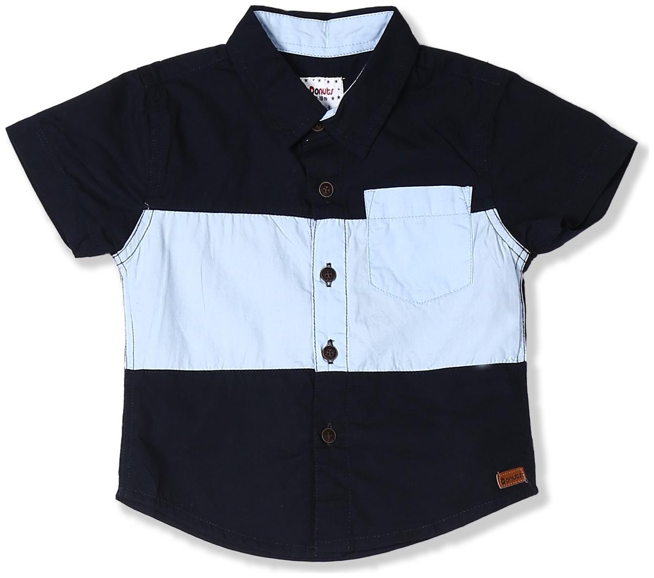 

Donuts Cotton Colorblocked Shirt for Baby Boy - Blue