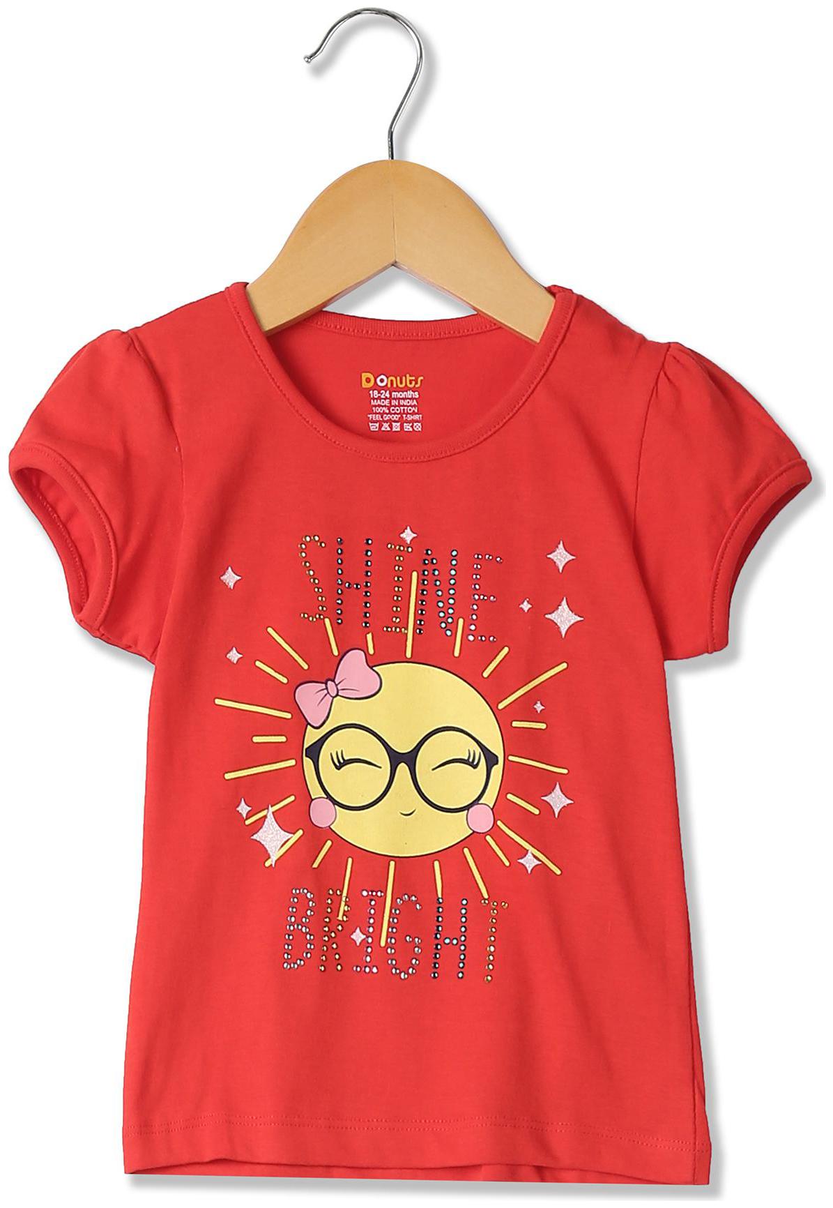 

Donuts Cotton Printed T shirt for Baby Girl - Red