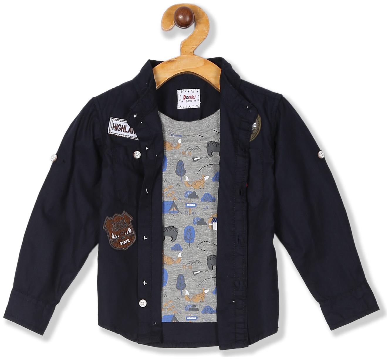 

Donuts Cotton Self design Shirt for Baby Boy - Blue