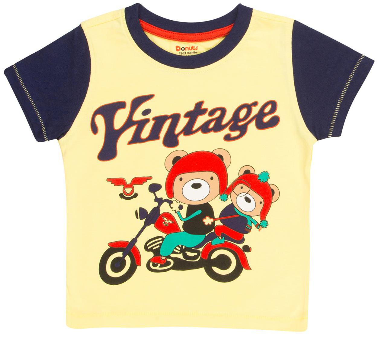 

Donuts Cotton Colorblocked T shirt for Baby Boy - Yellow