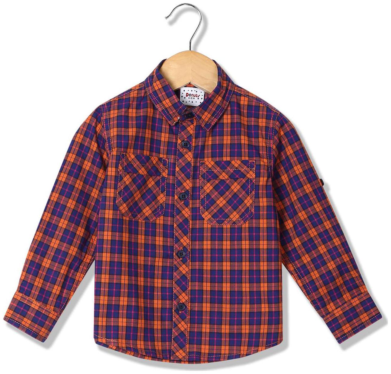 

Donuts Cotton Checked Shirt for Baby Boy - Orange