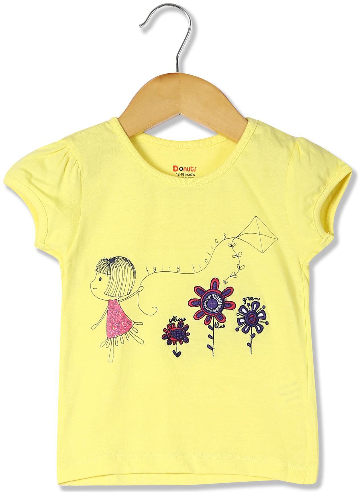 

Donuts Cotton Printed T shirt for Baby Girl - Yellow