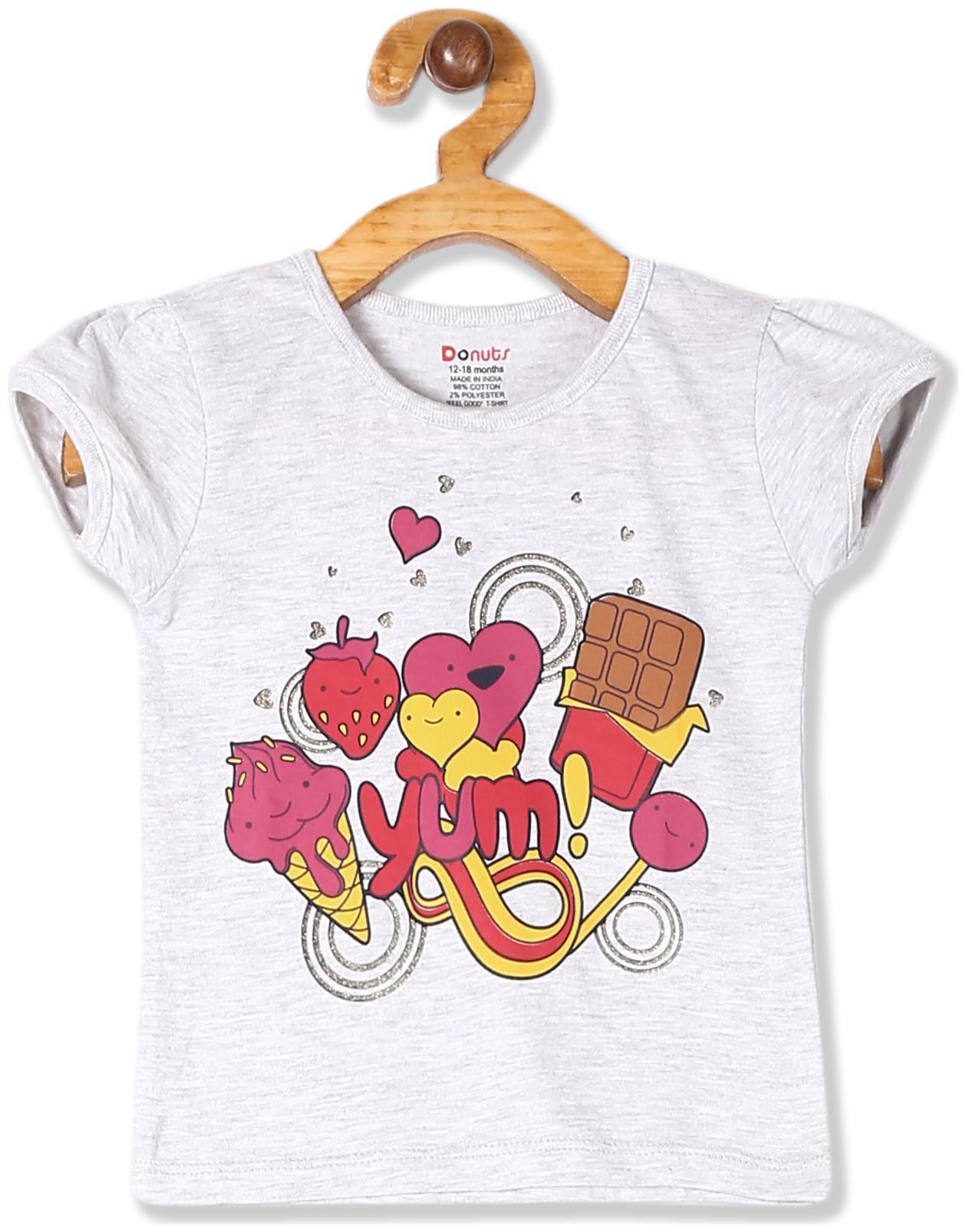 

Donuts Cotton Printed T shirt for Baby Girl - Grey