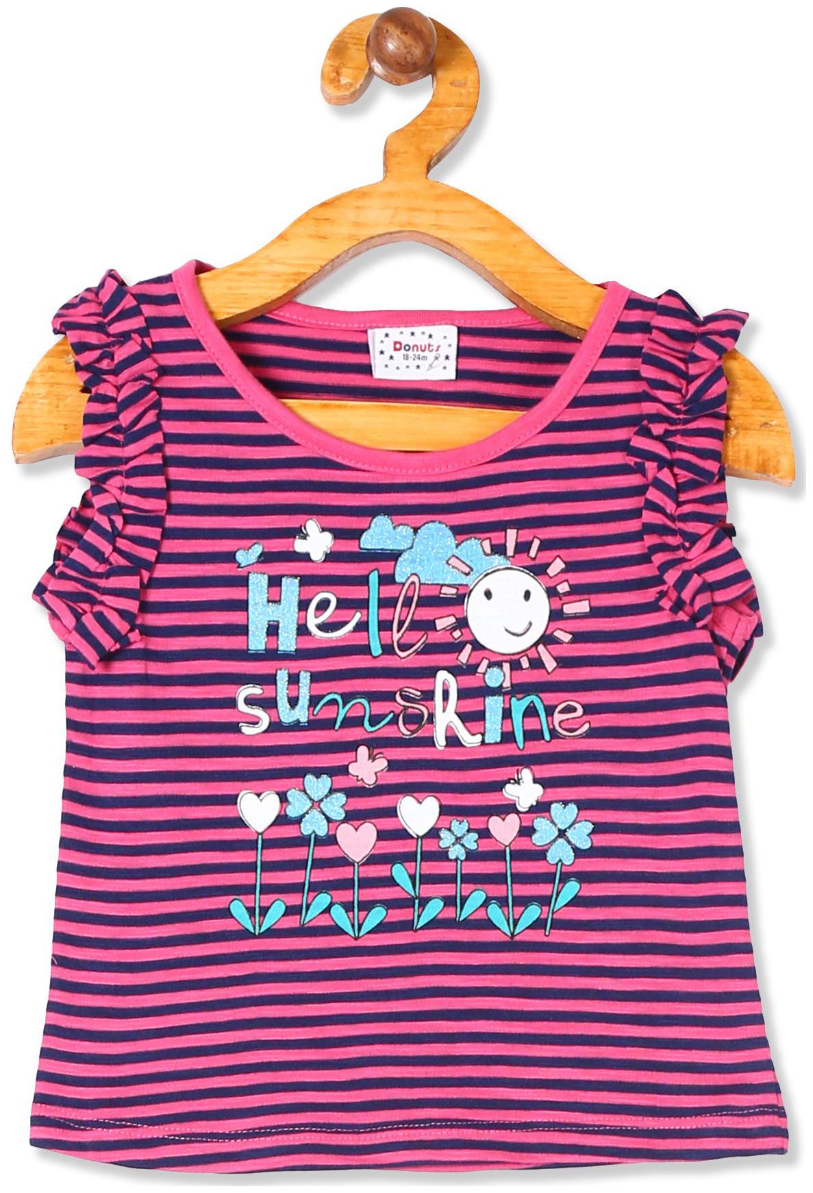

Donuts Cotton Striped Top for Baby Girl - Pink