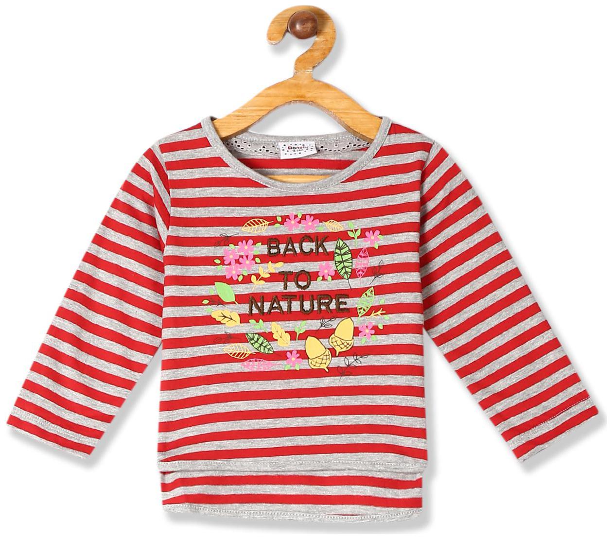 

Donuts Cotton Striped T shirt for Baby Girl - Grey
