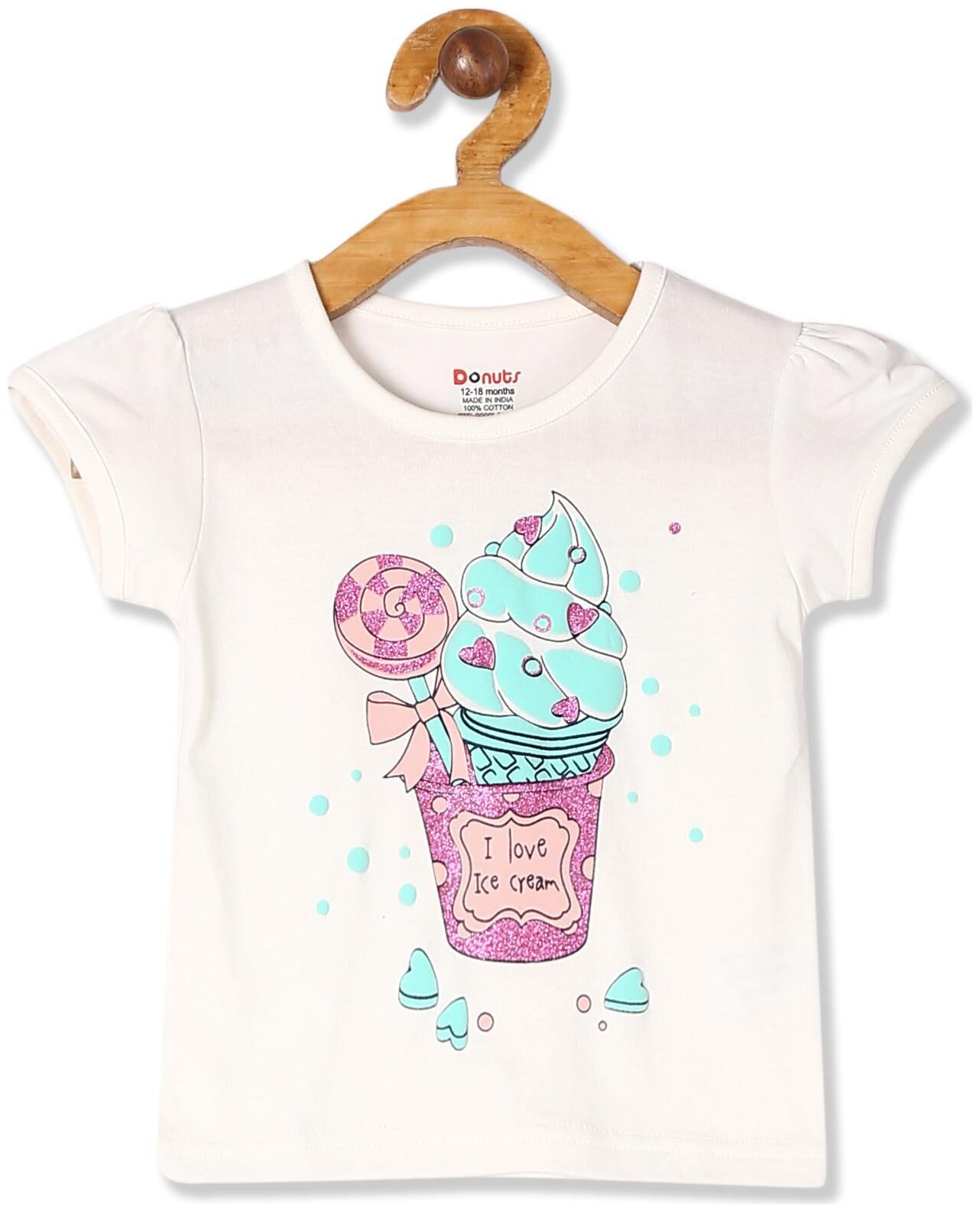 

Donuts Cotton Printed T shirt for Baby Girl - White