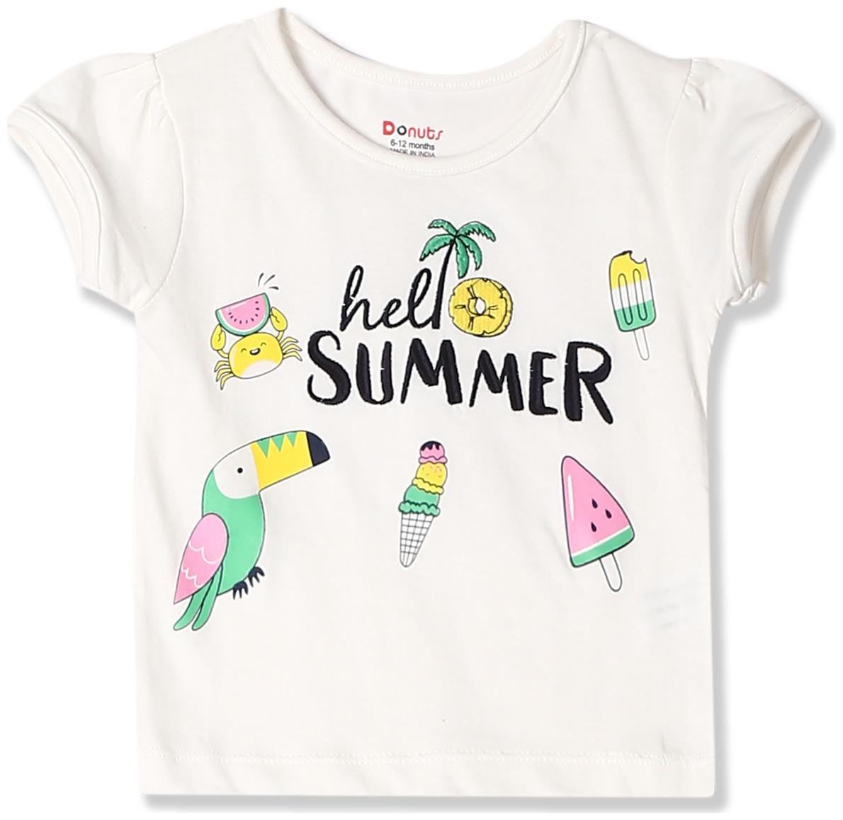 

Donuts Cotton Printed T shirt for Baby Girl - White