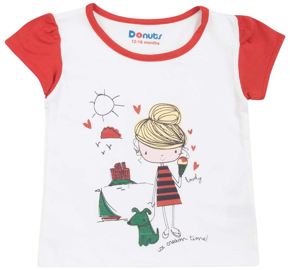 

Donuts Cotton Printed T shirt for Baby Girl - White
