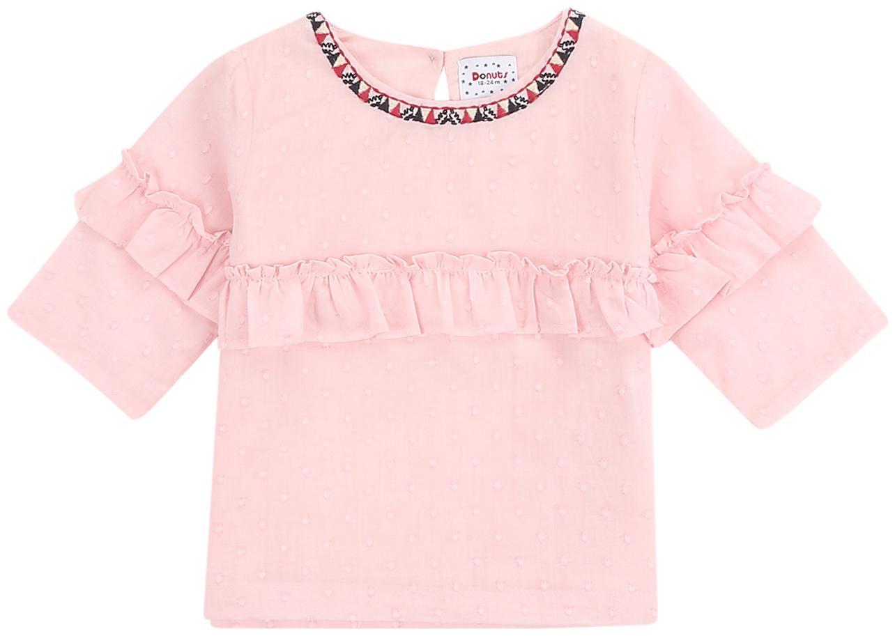 

Donuts Cotton Solid Top for Baby Girl - Pink
