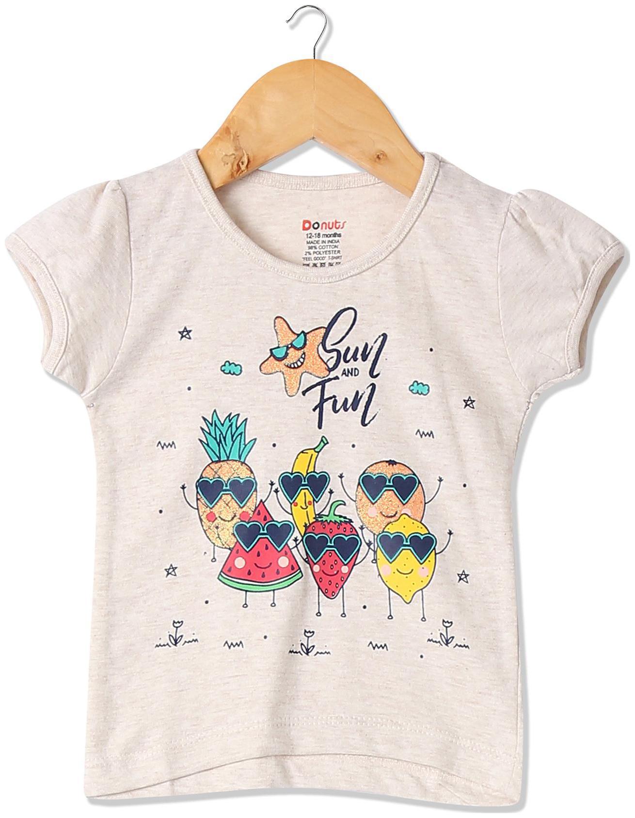 

Donuts Cotton Printed T shirt for Baby Girl - White