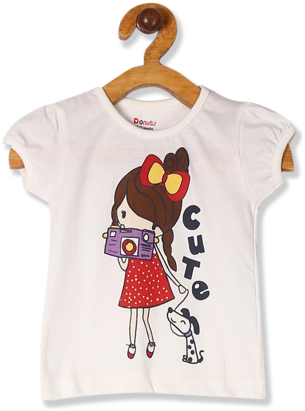 

Donuts Cotton Printed T shirt for Baby Girl - White