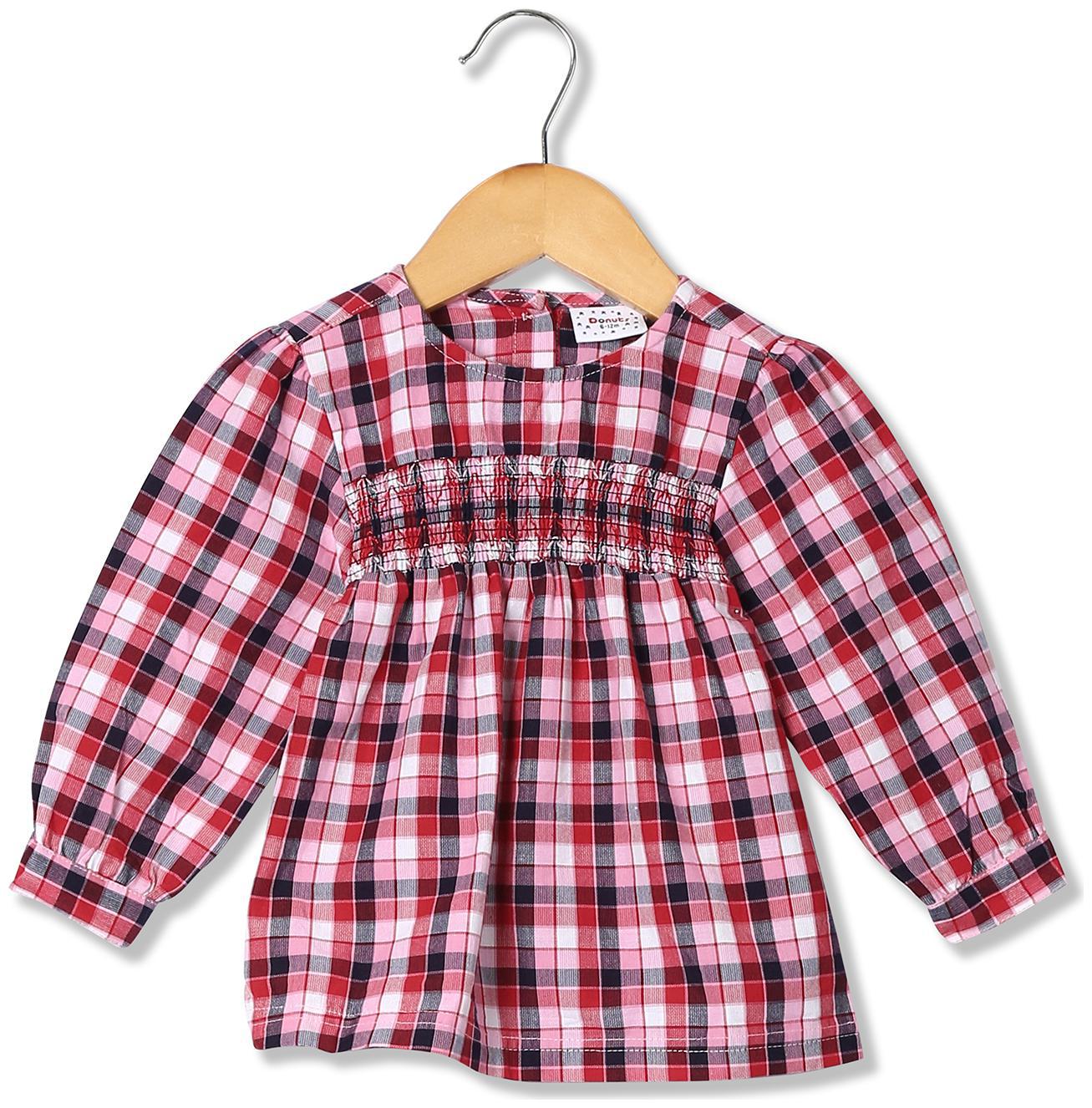 

Donuts Cotton Checked Top for Baby Girl - Pink