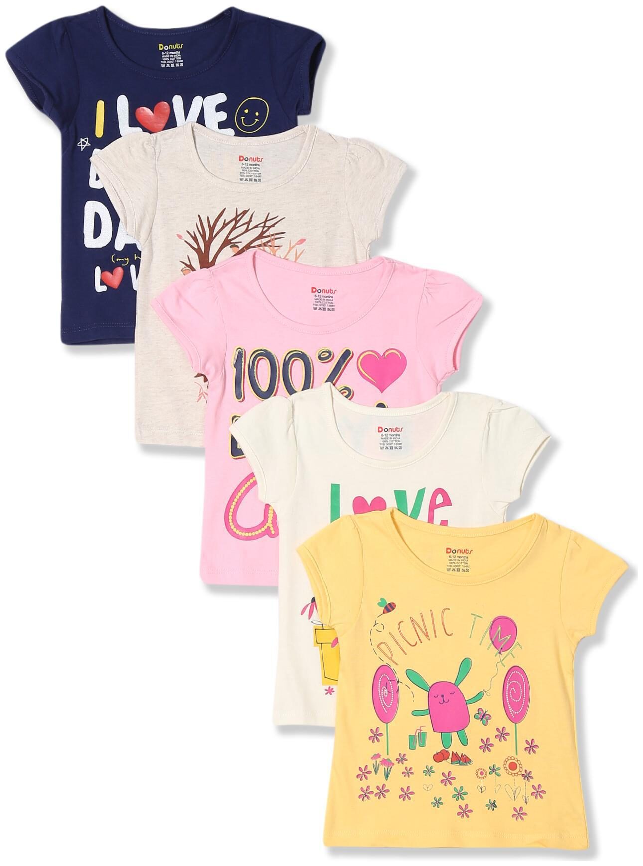 

Donuts Cotton Printed T shirt for Baby Girl - Multi