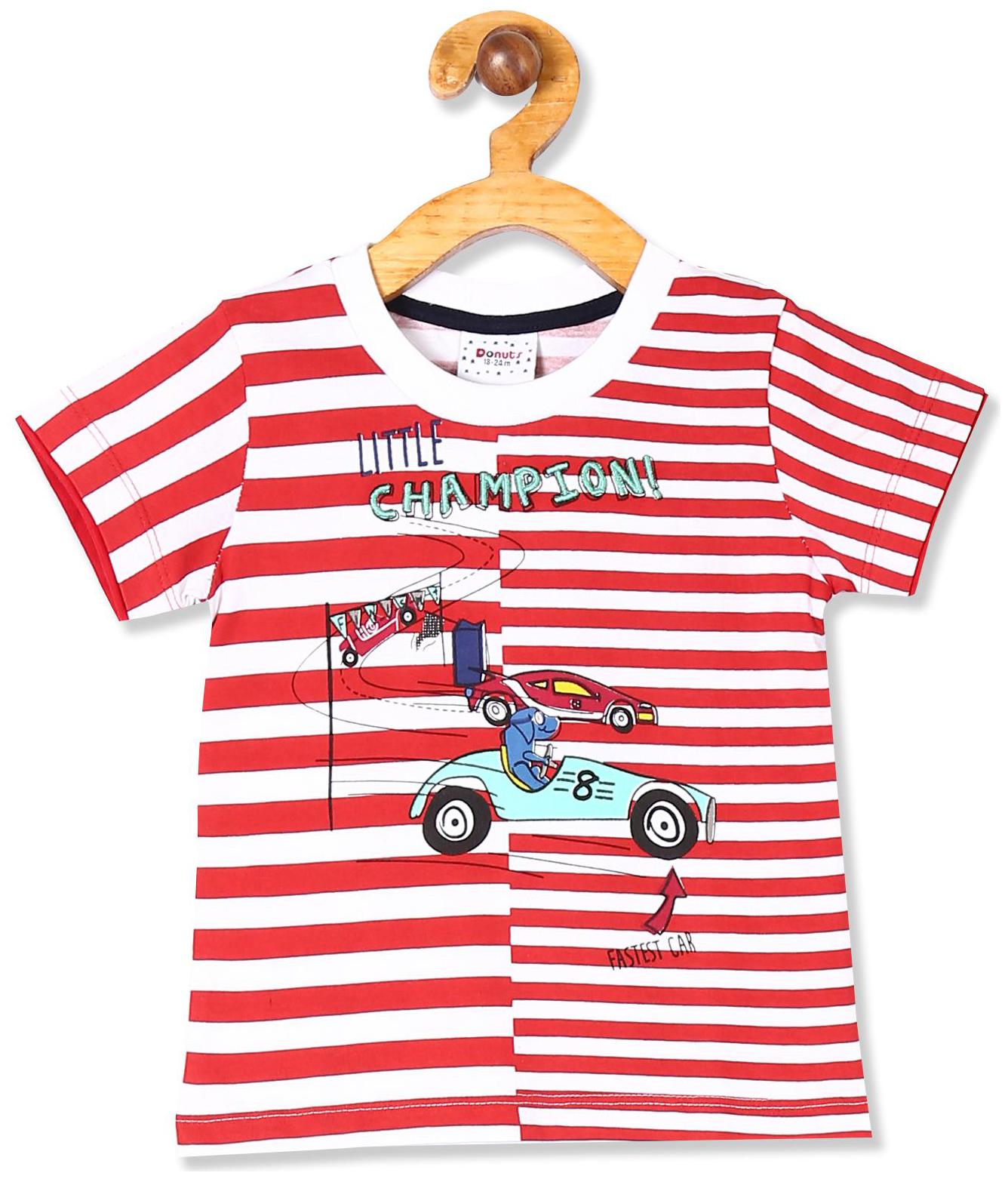 

Donuts Cotton Striped T shirt for Baby Boy - Red White