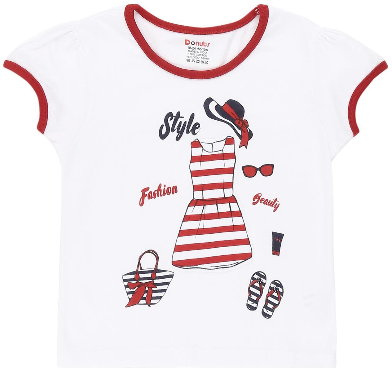 

Donuts Cotton Printed T shirt for Baby Girl - White