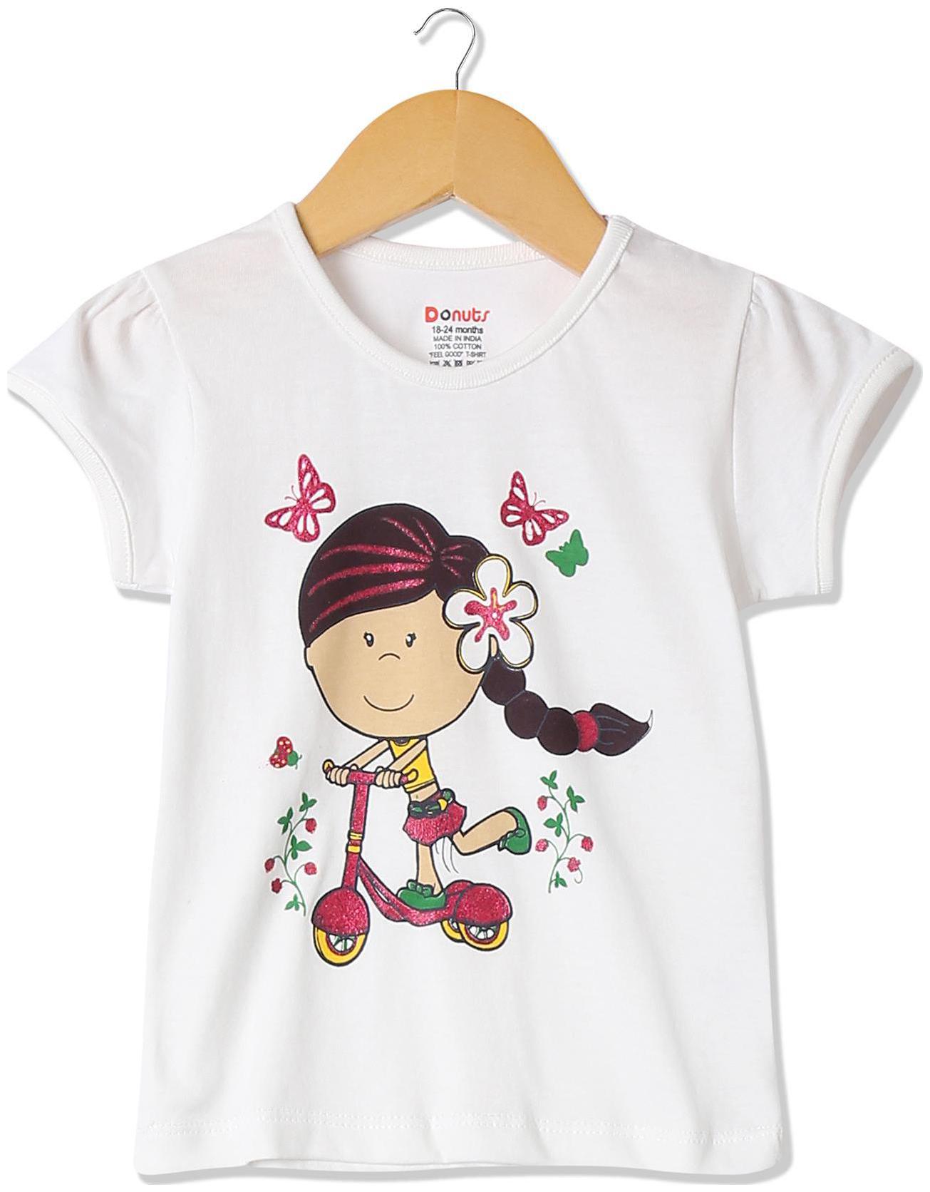 

Donuts Cotton Printed T shirt for Baby Girl - White