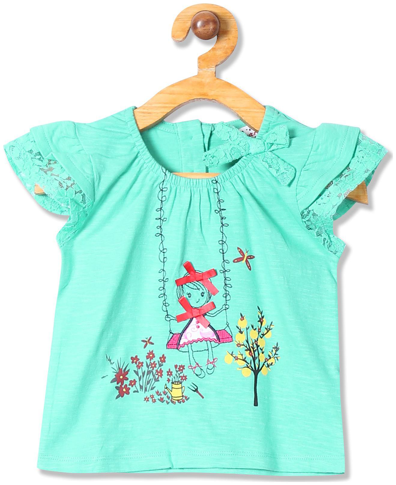 

Donuts Cotton Self design Top for Baby Girl - Green