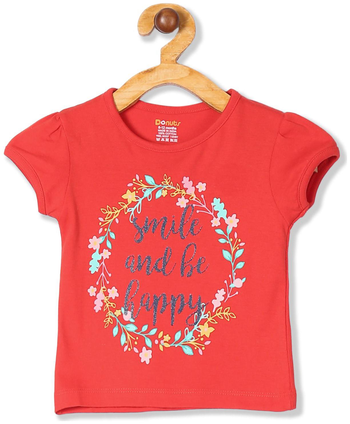 

Donuts Cotton Printed T shirt for Baby Girl - Red